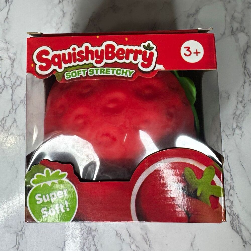 SquishyBerry Soft Stretchy Strawberry Squishy Squeeze Toy 3+ Red/Green